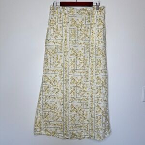 Joie Linen Midi Skirt Size L Cottagecore Floral Slit Boho Prairie